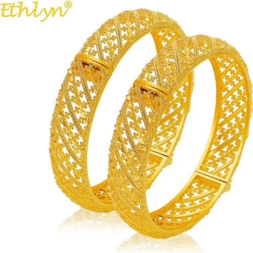 2 pcs/lot 2020 New Gold Color Wedding Bangles for Women Bride Can Open Bracelets Ethiopian/France/African/Dubai Jewelry MY41
