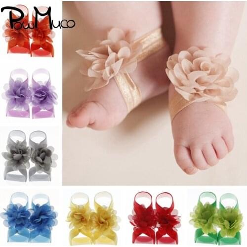 Powmuco 1 Pair Solid Color Chiffon Flowers Infant Barefoot Sandal Fashion DIY Foot Decoration Baby Accessories Photography Props