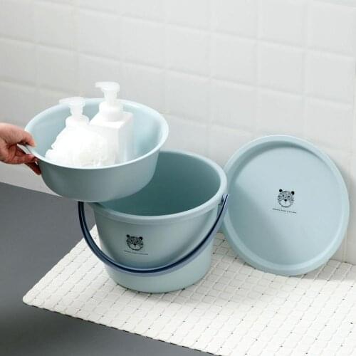 3PCS/Set Plastic Fishing Bucket Kitchen Outdoor Camping Garden Portable Water Bucket (Buckt+Washbasin+Lid)
