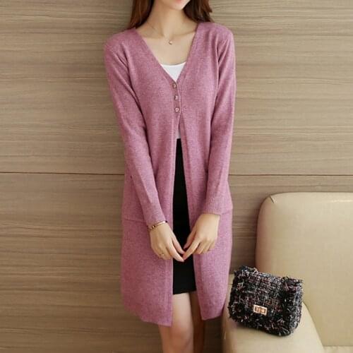 Casual Women Knitted Cardigan Sweater 2021 Autumn Winter Women Solid Color V-Neck Plus Size Crochet Long Knit Sweater Coat