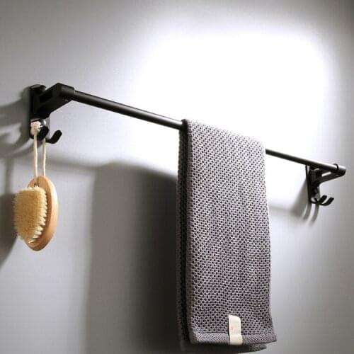 Simple 59 cm new space aluminum spray black matte black single pole towel rack wall hanging towel with hook