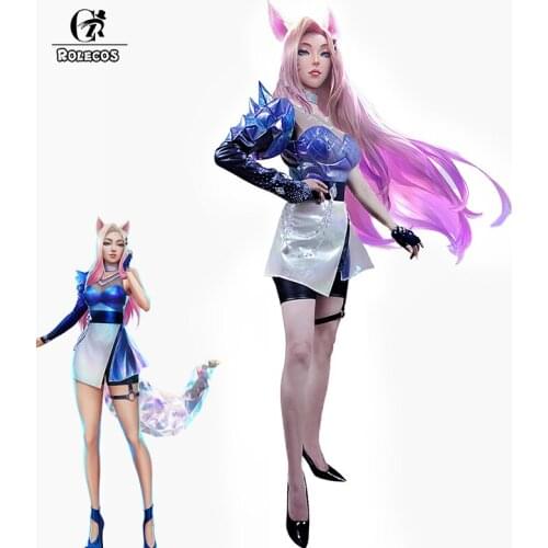 ROLECOS Game LOL KDA Ahri Cosplay Costume LOL KDA ALL OUT Ahri Cosplay Sexy Women Dress Halloween Shorts Glove Full Set