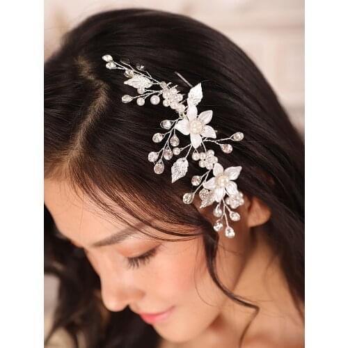 Silver White Flower Hair comb Pearl Rhinestone Headband Bridal Headdress Romantic Women Bride Wedding Accessories