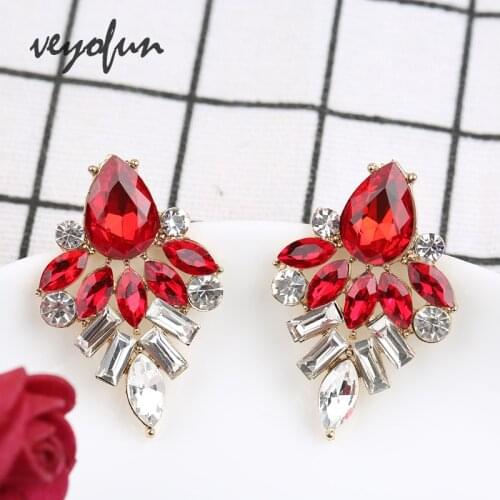 Veyofun Luxury Red Color Crystal Stud Earrings Fashion Jewelry for Women Wholesale New Brinco