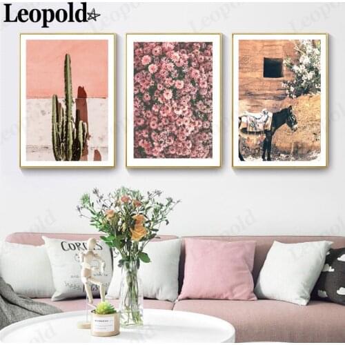 Nordic Floral Canvas Poster Donkey Flower Wall Cactus Painting Scandinavian Style Modern Home Living Room Decoration