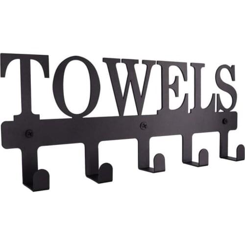 Towel Racks 5 Hooks Black Metal Wall Mount Rustproof and Waterproof Towel Holder