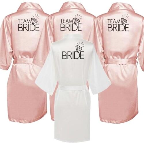 Wedding Party Team Bride Robe Kimono Satin Pajamas Robe bridesmaid robe with black letters bathrobe bride robes