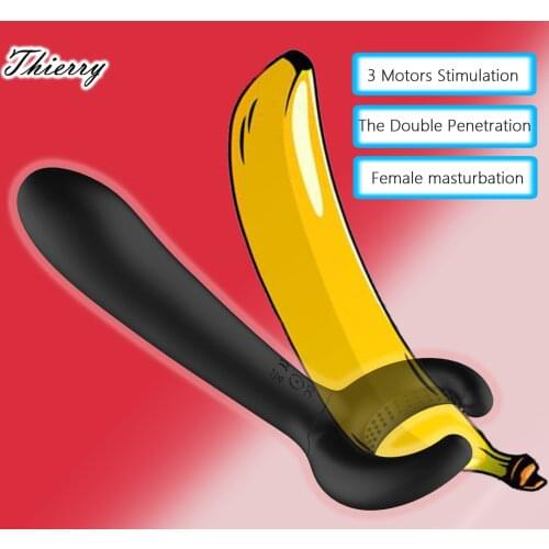 Thierry 3 motors vibrating Cock Silicone Double Penetration vibrator, Sex Toys for Couples Clitoris Vagina Stimulator Massager