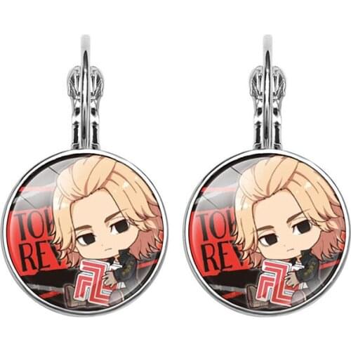 Tokyo Revengers Stud Earrings French Style Manjiro Ken Takemichi Hinata Atsushi Chibi Glass Cabochon Ear Hook Charm Jewelry