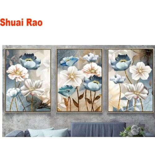 Triptych Elegant flowers diamond painting kits,diamond embroidery full square round drill mosaic diamond picture for wall decor