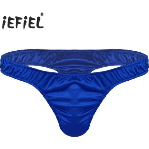 Mens Lingerie Gay Male Panties String Homme Soft Shiny Satin Ruffled Low Rise Bikini Thong Jockstraps Underwear Underpants