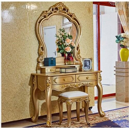 Champagne gold European style dressing table bedroom small apartment mini princess luxury dressing table mirror