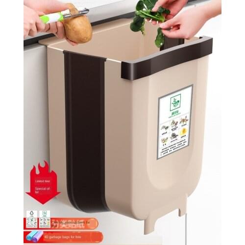 Kitchen Car Trash Can Cabinet Door Wall-Mounted Folding Storage Bucket Garbage Bucket