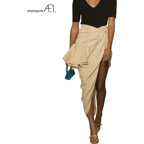 AEL High Split Skirt Draped Asymmetric Woman New Runway Skirts 2019 Fashion Female Clothing Exclusive Customization