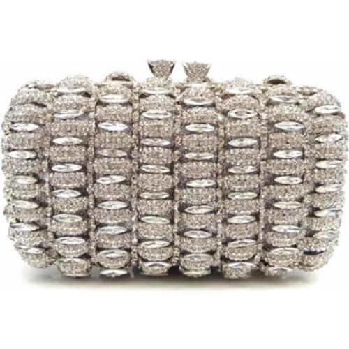Women silver Metal crystal diamond Day Clutches Bag Fashion Chain Shoulder Crossbody shoulder bags Handbag Evening Clutch Purse