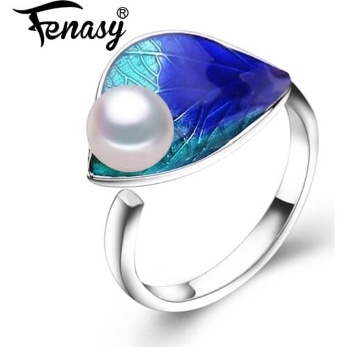 FENASY Natural Pearl Rings For Women Pearl Jewelry Female Bohemian Party Colorful Flower 925 Sterling Silver Ring