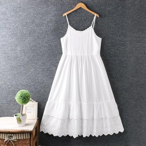New Summer Women Dress Japan Style Mori Girl V-Neck Embroidery Solid Color Cotton and linen Loose Sling Dress