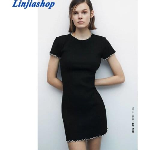 Za New Summer Dress 2021 Fashion Mini Dress Sexy O-neck Vintage Long Sleeve Slim Ladies Clothes Skinny Streetwear Vestido