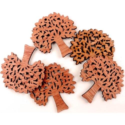 Tree Wood Ornaments Handmade Wooden Crafts Accessories Home Decoration Scrapbooks Children Painting DIY 60x58mm 5pcs MZ333