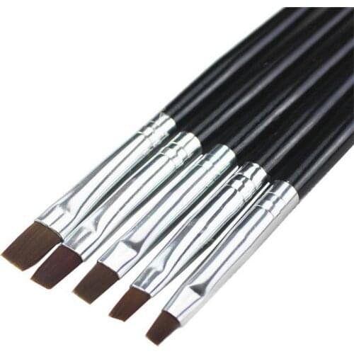 5Pcs/Set Nail Brush French Light Therapy Flat Design DIY Pen Painting Drawing Tip Wooden Handle Manicure Embellishment Nail Tool