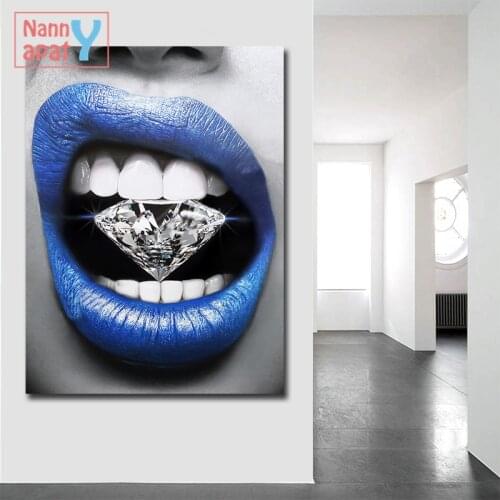 Abstract Canvas Painting Modern Home Decor Wall Art Blue Sexy Lip Printed Poster 1 Piece Large Size Dropshipping Canvas Painting