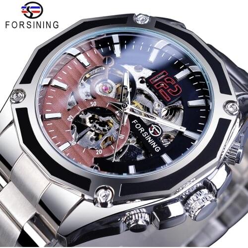 Forsining Open Work Stainless Steel Luminours Military Open Work Mens Mechanical Sport Automatic Wrist Watches Top Brand Luxury