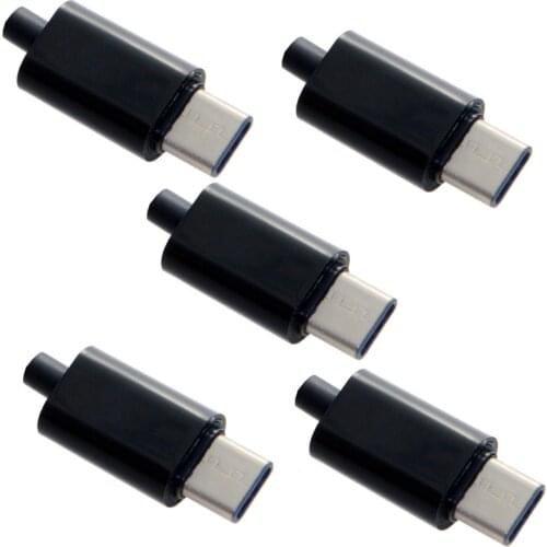 CYDZ CY 5set DIY 24pin USB 3.1 Type C USB-C Male Plug Connector SMT type with Black Housing Cover