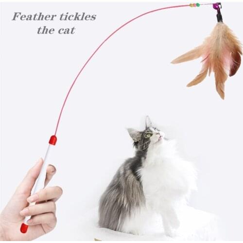 Steel Wire Feather Toys for Cats Interactive Kitten Feather Bell Cat Toys Tease Stick Wand Funny Pet Supplies Product for Kitty