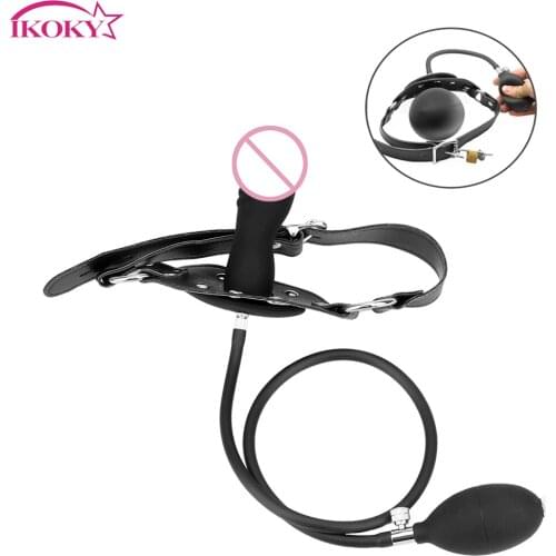 IKOKY nflatable Penis Gag For Couples Adult Games I Flirt Open Mouth Gag Mouth Plug Sex Products SM Bondage Fetish