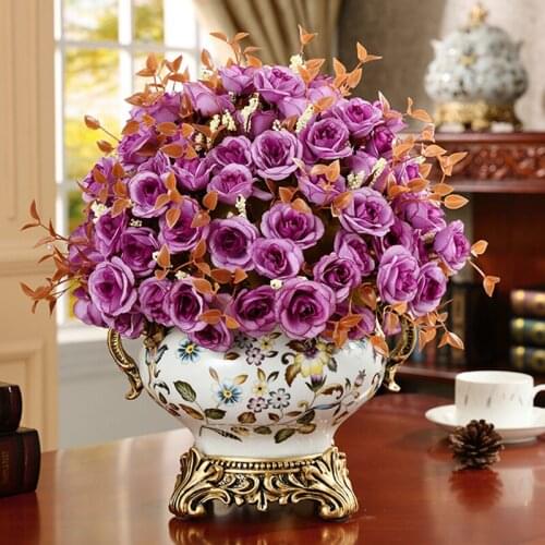 European Ceramic Vase wedding decoration Living Room Flower Arrangement TV Cabinet Retro Decoration Set Flower Art Rose