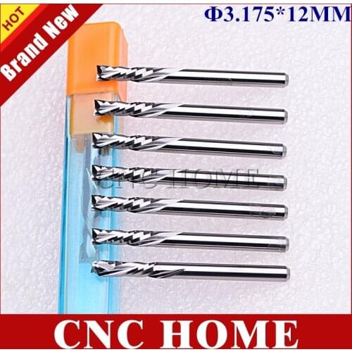 10Pcs 3.175x12mm Two Flutes Compression Milling Cutter Spiral CNC End Mill Wood Cutter Tungsten Carbide CNC Router Bits Endmills