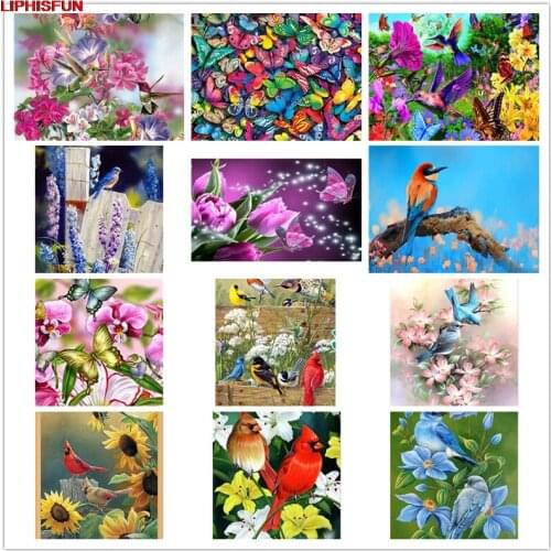 LIPHISFUN Handmade Cross Stitch Embroidery Diamond Painting Full Drill Home Decor Square/round flower bird colorful
