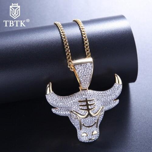 TBTK Micro Paved Full Stone Bull Pendant Necklace Men Iced Out CZ Chains Hip Hop/Punk Gold Charms Necklace Jewelry Party Gifts