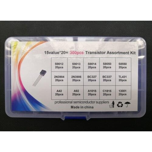 300pcs=15Assort*20PC transistor kit box 13001 S8050 S8550 S9012 S9013 S9014 TL431A BC327 BC337 A42 A92 A1050 C1815 2N3904 2N3906
