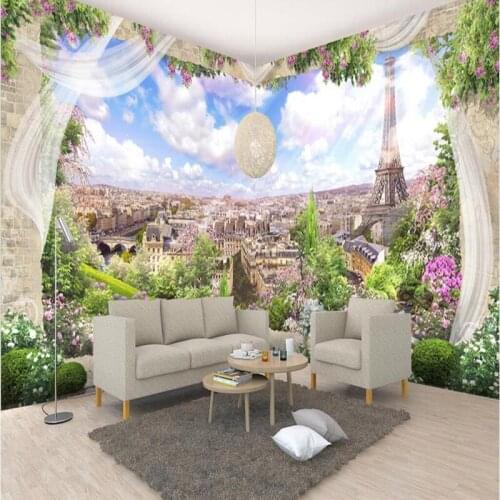 Wallpapers YOUMAN 3D Custom Photo Wall Mural Paris Landscape Wall Paper For Sofa TV Background Stereoscopic European Windows
