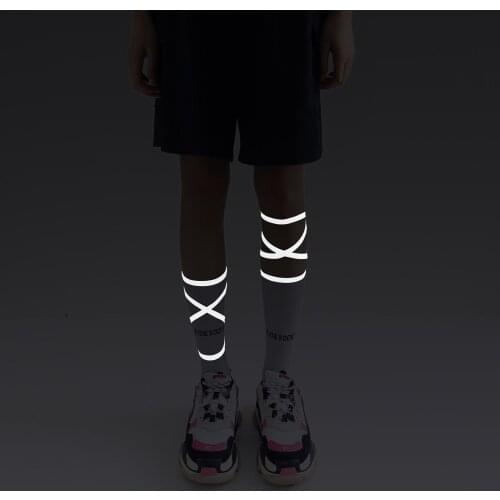 Lolita strappy socks cross-reflective fluorescent black calf socks ins tide luminous personality white in stockings women