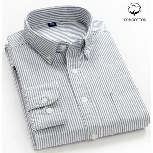 100% cotton new long-sleeved shirt mens spring and autumn striped cotton Oxford mens casual inch clothes for young
