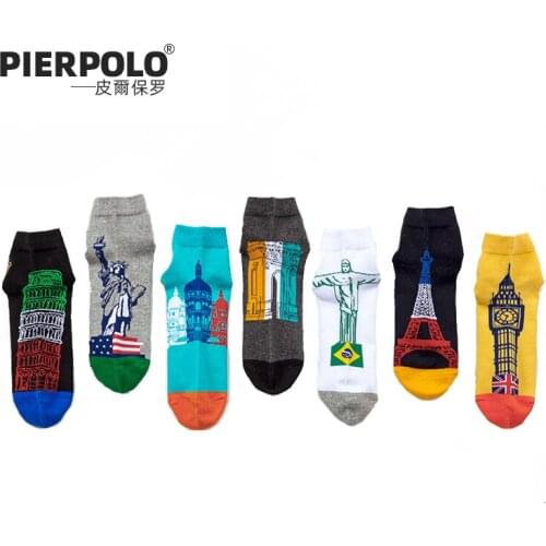 New Mans Flag Socks PIER POLO Socks Brand 5Pairs/lot Happy Socks Embroidery Long Fashion Casual Socks calcetines