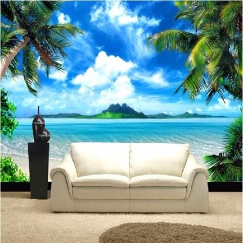 Beibehang Mediterranean blue sky sea view landscape wallpaper mural TV 3D living room sofa bedroom background wallpaper behang