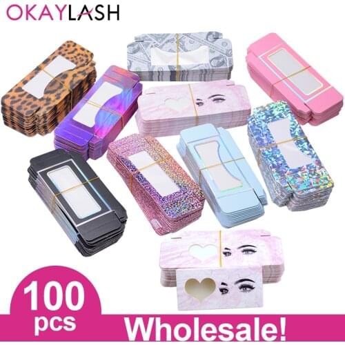 OKAYLASH 10/50/100 Wholesale Bulk Lollipop Candy Eyelash Boxes Empty Rectangular 25mm Real Mink Eye Lash Packaging Case