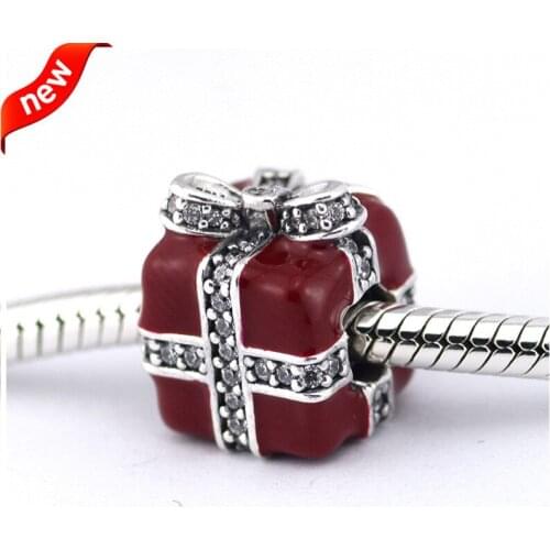Fits For Pandora Braclets Sparkling Surprise Charms with Red Enamel 100% 925 Sterling Silver Beads Free Shipping
