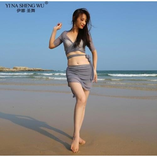 Professional Women Belly Dance Clothes Mesh Deep V 2pcs Set Top+Short Skirt Belly Dance Set for Girls Belly Dance Practice Suit
