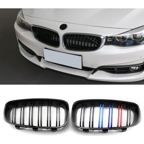 1 Pair Dual-Slat Grill for BMW F34 3 Series GT 328i 330i 335i 340i xDrive 2013-2020 Gloss Black Front Bumper Grille Car Styling