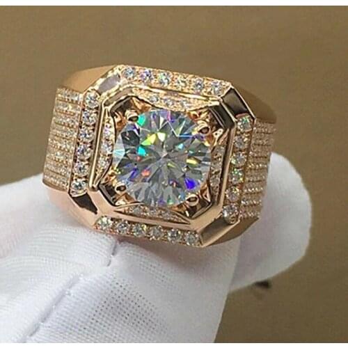 Luxurious Fashion Men Finger Ring Rose Gold Natural Birthstone Crystal Ring Gift Engagement Wedding Band Ring