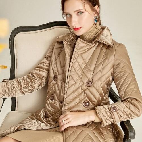 S-3xl Woman Jackets Winter 2020 Rhombus Ultra-Light Down Cotton Coat Mid-length Slim Fit Warm Blue Jacket Female Middle Long