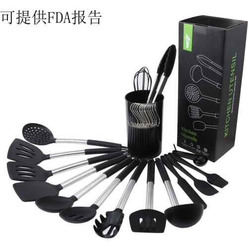 Silicone kitchenware 34 piece set Stainless steel tube handle kitchenware set Kitchen cooking spatula spoon kit tool