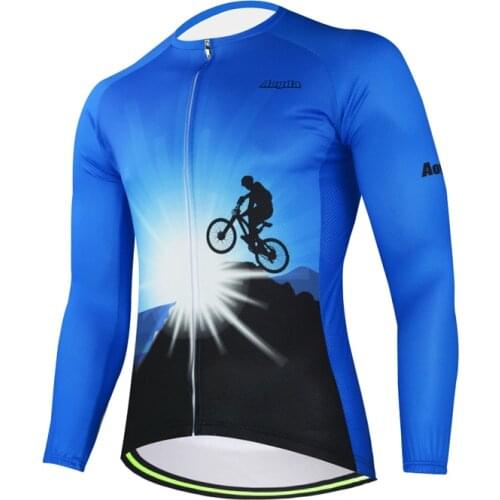 Aogda Blue Long Sleeve Cycling Jersey Men Road Bike Clothing Top Spring Autumn Maillot Ciclismo Mtb Bicycle Shirt Wear