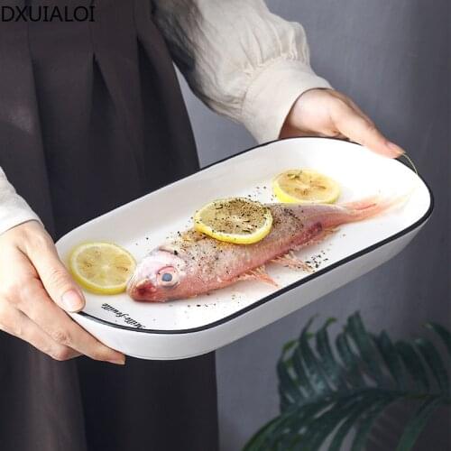 Modern minimalist ceramic plate kitchen household large fish plate rectangular shallow mouth dish afternoon tea fruit plate