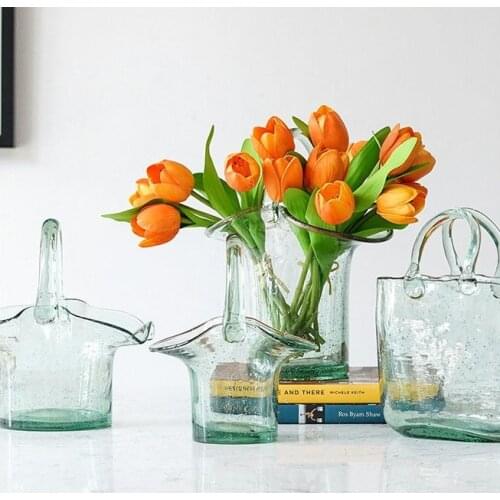Glass Vases Bag Basket shaped Creative Bubble Flower Vase Fish Tank for Home Living Room Aand Office Tabletop Decor Or Gift