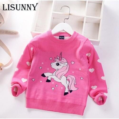 Girls Sweater 2021 Autumn Winter Cartoon Unicorn Love Baby Jumper Children Sweaters Toddler Pullover Kids Knitted Clothes 2-7y